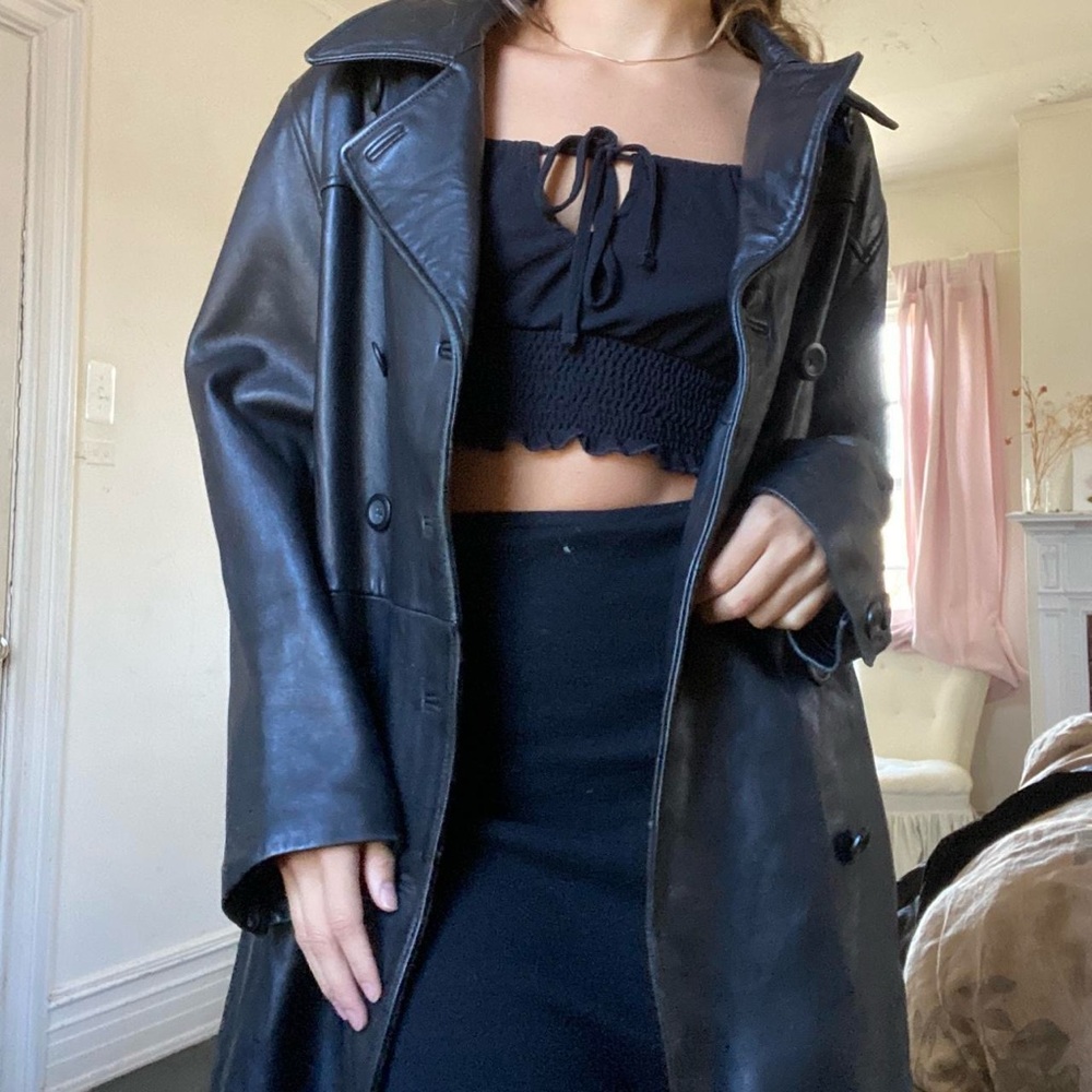 Black leather trench coat by lord & Taylor